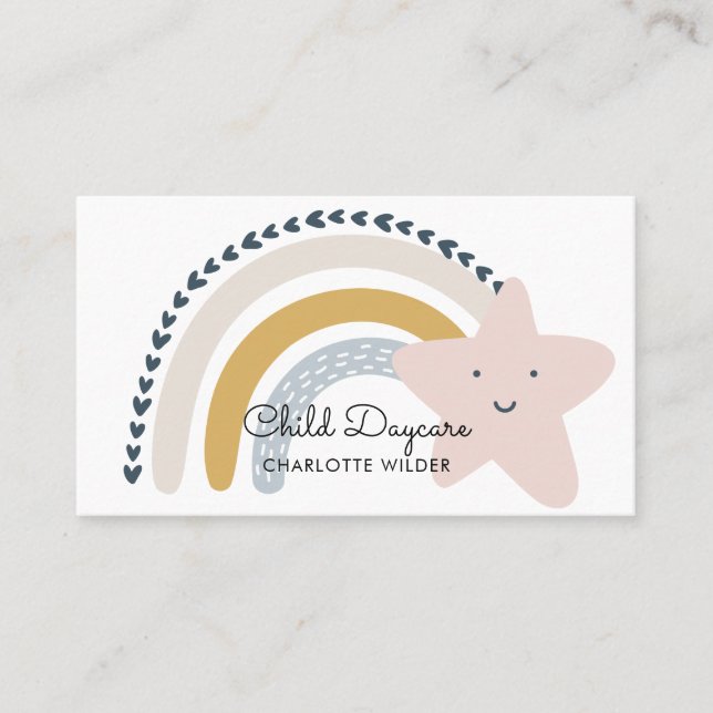 Boho Rainbow Child Daycare Babysitting Business Card (Front)