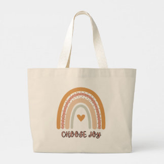Boho Rainbow “Choose Joy” Jumbo Tote Bag – Minimal