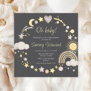 Boho Rainbow Clouds Neutral Baby Shower Invitation