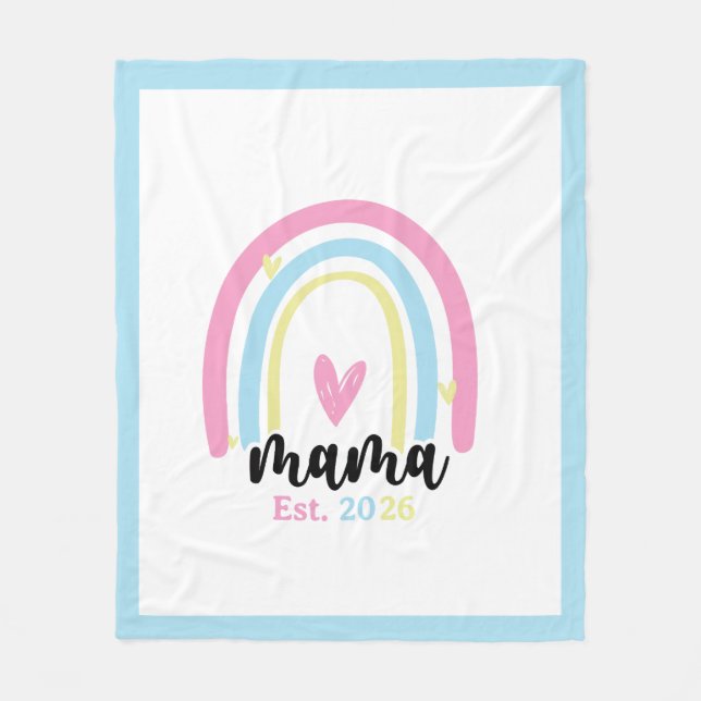 Boho Rainbow Custom Mama Est. Year Keepsake Fleece Blanket (Front)
