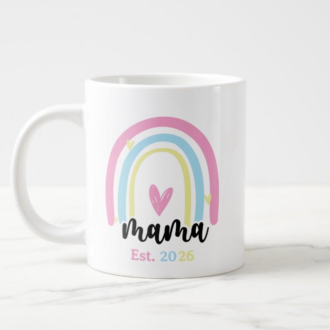 Boho Rainbow Custom Mama Est. Year Keepsake Large Coffee Mug (Left)