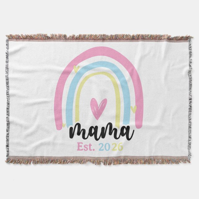 Boho Rainbow Custom Mama Est. Year Keepsake Throw Blanket (Front)