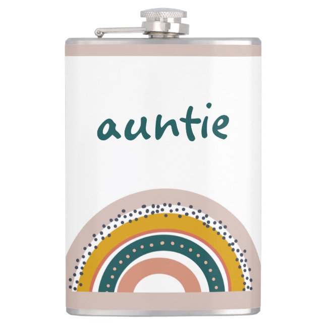 Boho Rainbow Custom Name Pastel Stripes Trendy Hip Flask (Front)