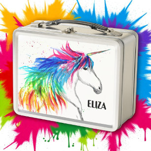 Boho Rainbow Cute Girls Unicorn Kids Metal Lunch Box