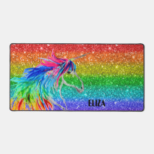 Boho Rainbow Cute Glitter Girls Unicorn Kids Desk Mat
