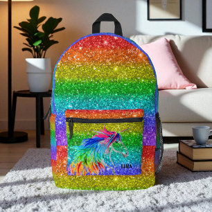 Boho Rainbow Cute Glitter Girls Unicorn Kids Printed Backpack