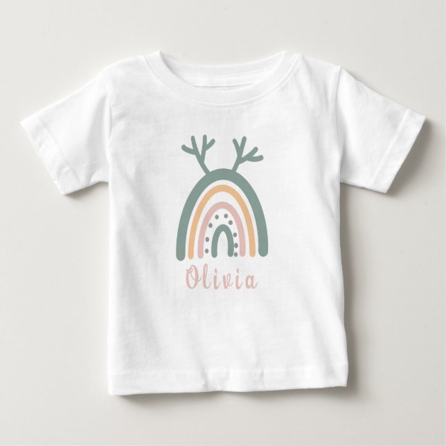 Boho Rainbow Cute With Personalised Name Baby T-Shirt (Front)