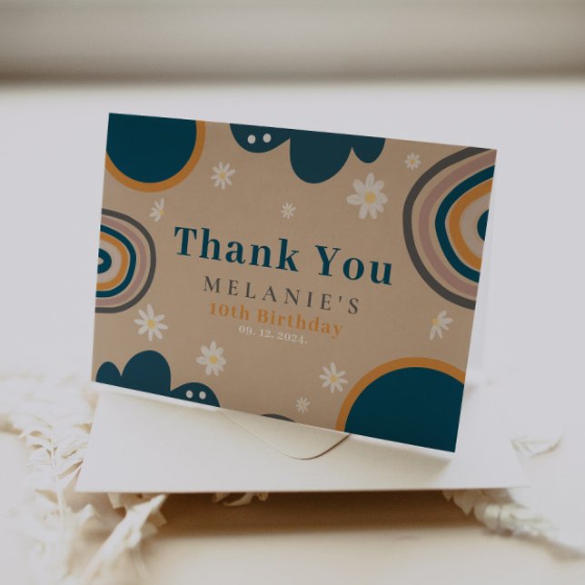 Boho Rainbow Daisy Beige Birthday  Thank You Card (Creator Uploaded)