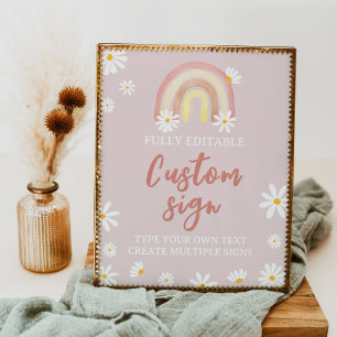 Boho Rainbow Daisy Birthday Party Table Sign