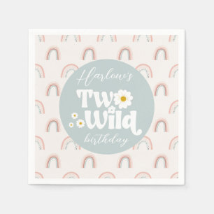 Boho Rainbow Daisy Two Wild Girl's 2nd Birthday Napkin