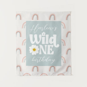Boho Rainbow Daisy Wild One Girl's first Birthday  Tapestry