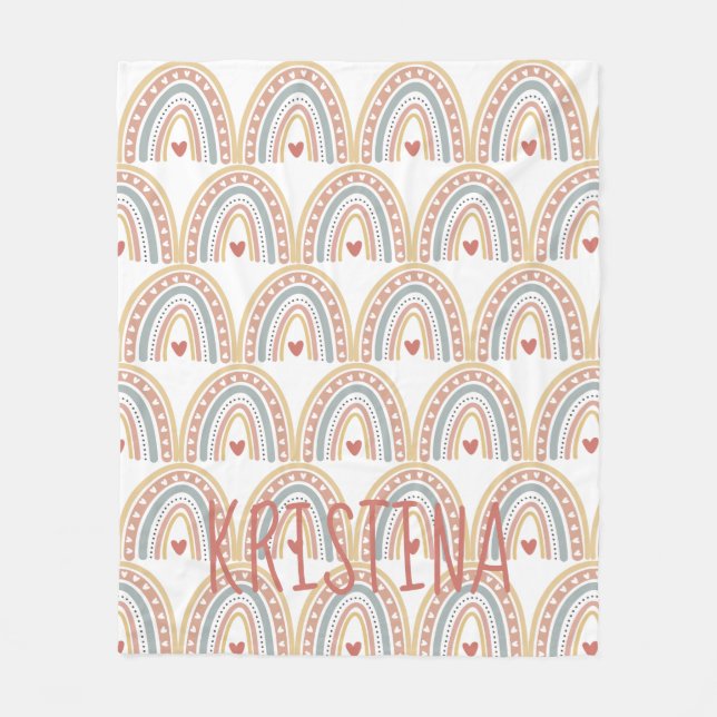 Boho rainbow design fleece blanket (Front)