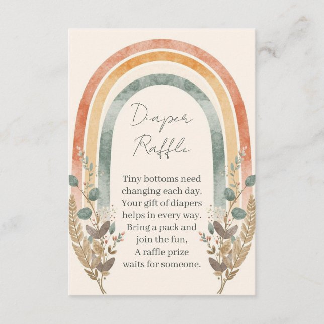 Boho Rainbow Diaper Raffle Card – Watercolor (Front)