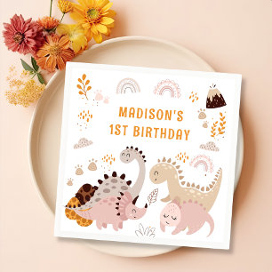 Boho Rainbow Dinosaur Birthday Party Napkins