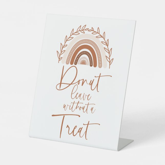 Boho Rainbow Doughnut Bar Sign, Earthy Tones Pedestal Sign (Front)