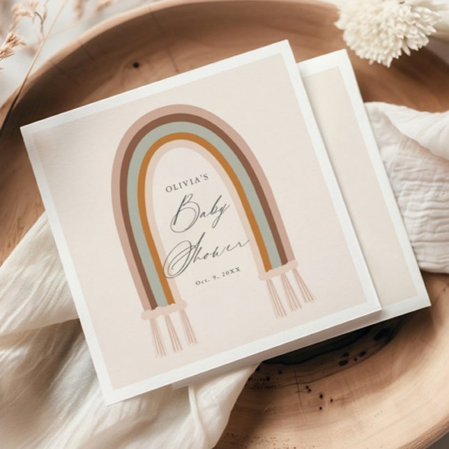 Boho Rainbow Earth Tone Baby Shower Napkin (Boho Rainbow Earthy Baby Shower Paper Napkins.)