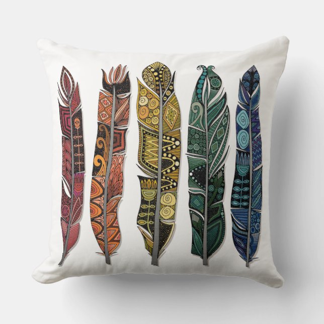 boho rainbow feathers cushion (Front)