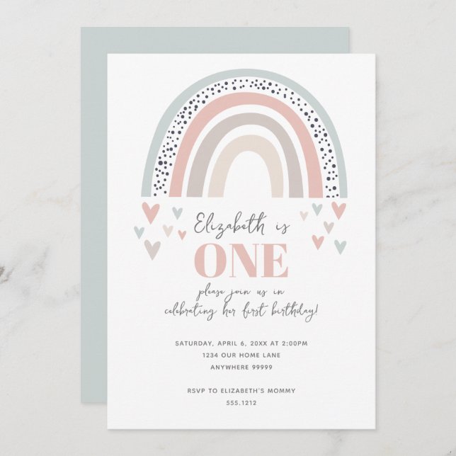 Boho Rainbow First Birthday Invitation (Front/Back)