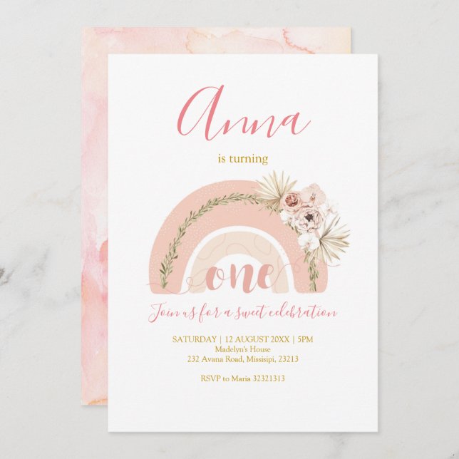 Boho Rainbow First Birthday Invitation (Front/Back)
