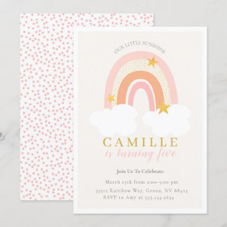 Boho Rainbow First Birthday Invitation Girl, Muted