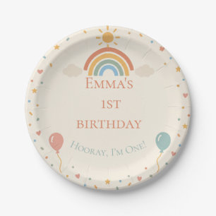 Boho Rainbow First Birthday Paper Plate