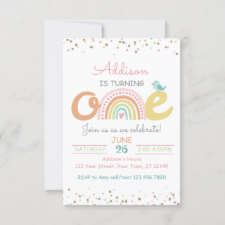 Boho Rainbow First Birthday Party Invitation ONE