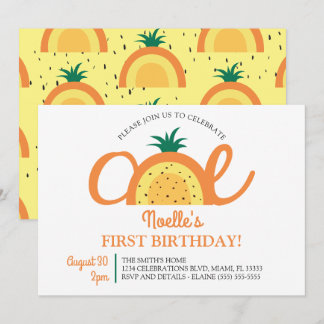Boho Rainbow First Birthday, Pineapple Invitation