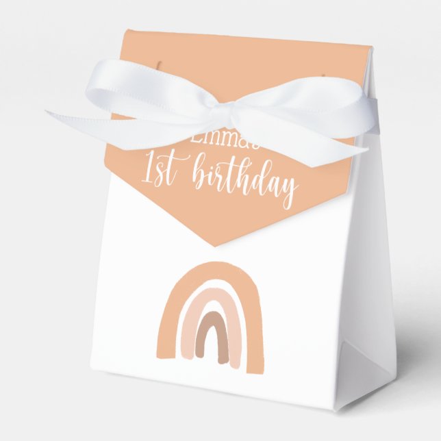 Boho Rainbow First Birthday Pink Pastel Favour Box (Front Side)
