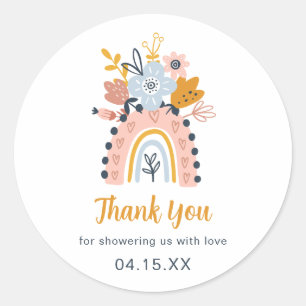 Boho Rainbow Floral Baby Shower Thank You Classic  Classic Round Sticker