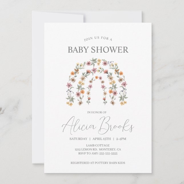Boho Rainbow Floral Girl Baby Shower Invitation (Front)