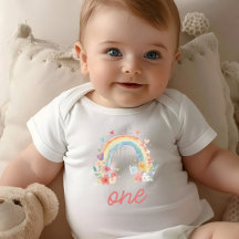 Boho Rainbow Floral Pastel "One" First Birthday