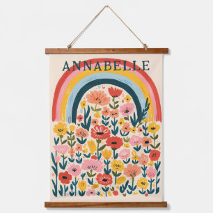 Boho Rainbow Flowers Illustration First Name Hanging Tapestry