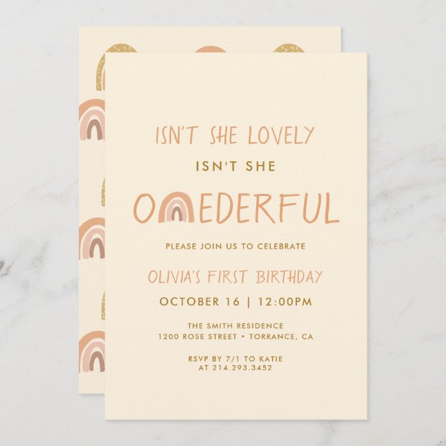 Boho Rainbow Girl Lovely First Onederful Birthday Invitation (Front/Back)