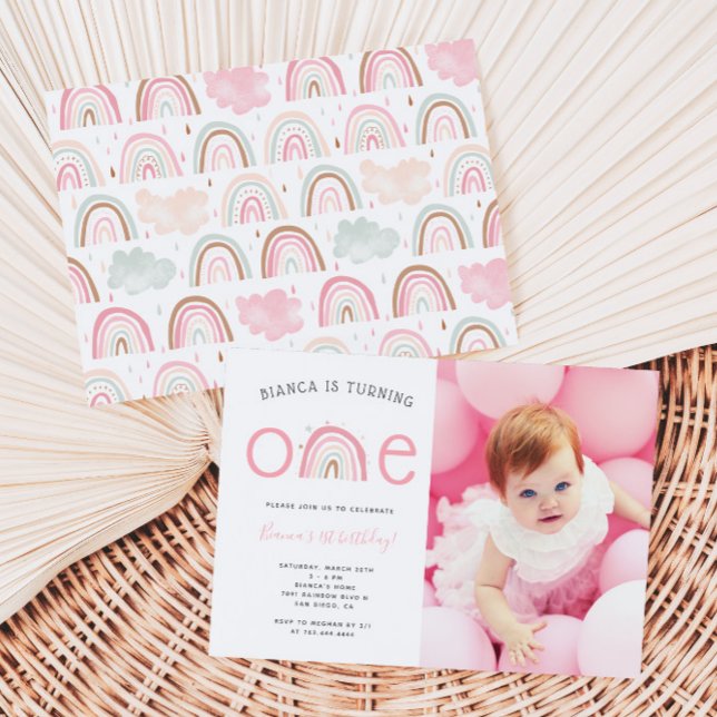 Boho Rainbow Girl's 1st Birthday Party Photo Invit Invitation (Creator Uploaded)