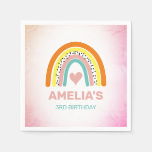 Boho Rainbow Girls 3rd Birthday Party Napkin