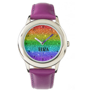 Boho Rainbow Glitter Cute Girls Pink Kids Watch