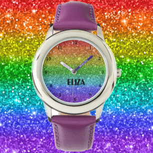 Boho Rainbow Glitter Cute Girls Pink Kids Watch