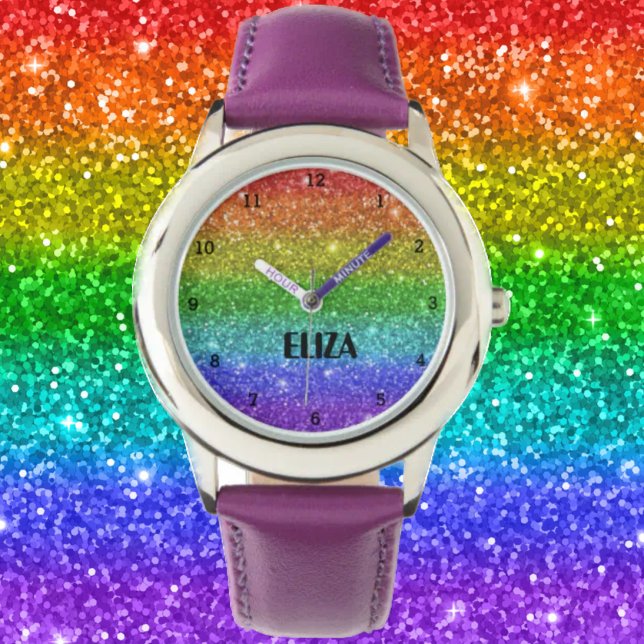 Boho Rainbow Glitter Cute Girls Pink Kids Watch (Creator Uploaded)
