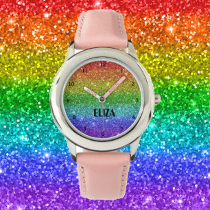 Boho Rainbow Glitter Cute Girls Pink Kids Watch