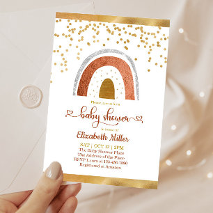 Boho Rainbow Gold Glitter Baby Shower