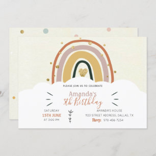 Boho Rainbow Golden Birthday Invitation 
