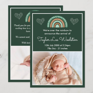 Boho Rainbow Green Birth Announcement