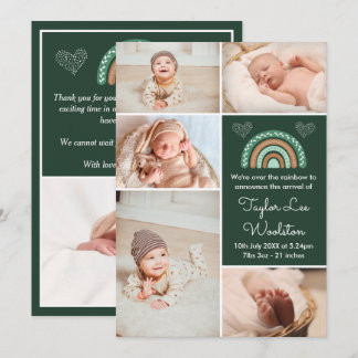 Boho Rainbow Green Birth Announcement
