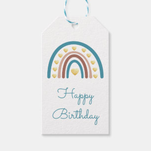Boho Rainbow Happy Birthday Blue Boy Gift Tags