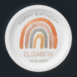 Boho Rainbow Happy Birthday  Paper Plate<br><div class="desc">Watercolor Earthy Tone Rainbow Birthday Stickers.</div>