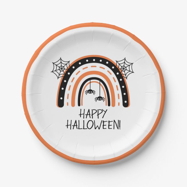 Boho Rainbow Happy Halloween Paper Plate (Front)