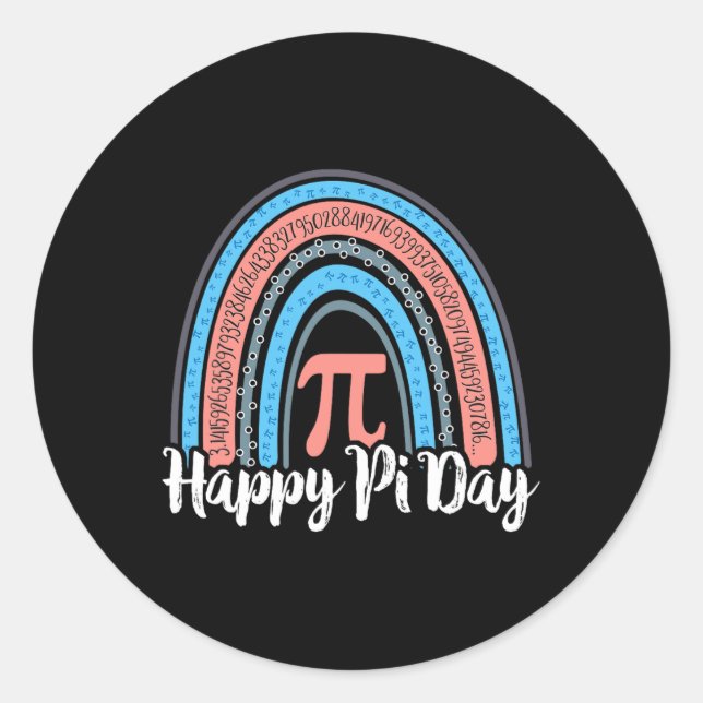 Boho Rainbow Happy Pi Day 3.14 Math Geek 3  Classic Round Sticker (Front)