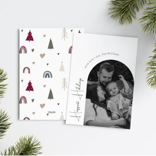 Boho Rainbow Heart Arch Happiest Holidays Photo Holiday Card