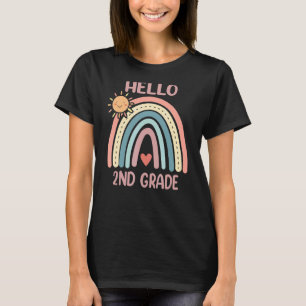 Boho Rainbow Heart For Teachers Women Hello 2nd Gr T-Shirt