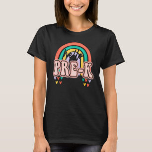 Boho Rainbow Heart For Teachers Women Hello Pre K T-Shirt